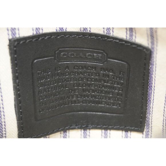Coach Vintage Cosmetic Case Black Glove Tanned Leather Striped Canvas Lining - Picture 12 of 14